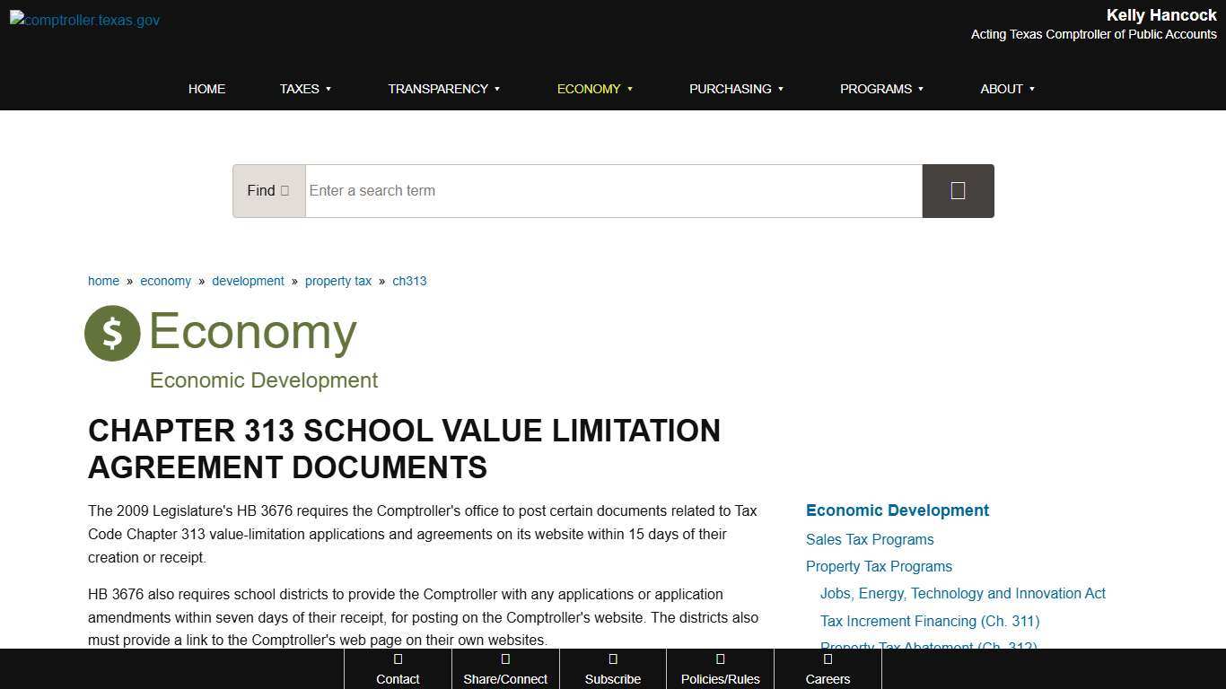 Chapter 313 School Value Limitation Agreement Documents